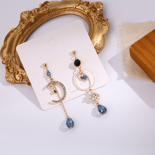 Pendientes Largos Asimétricos Con Diamantes Brillantes, Gota
