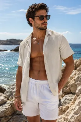 Camisa Masculina Manga Curta Estilo Linho Zux Linho Claro Liso M