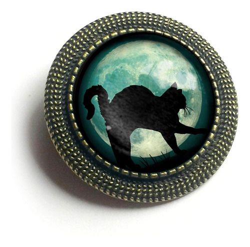 Broche De Silueta De Gato Negro Luna Azul Llena