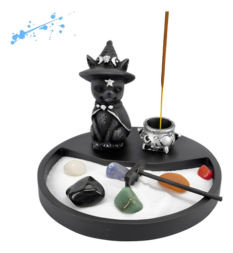 Jardim Zen Japonês Gato Bruxo Wicca Resina + Caldeirão