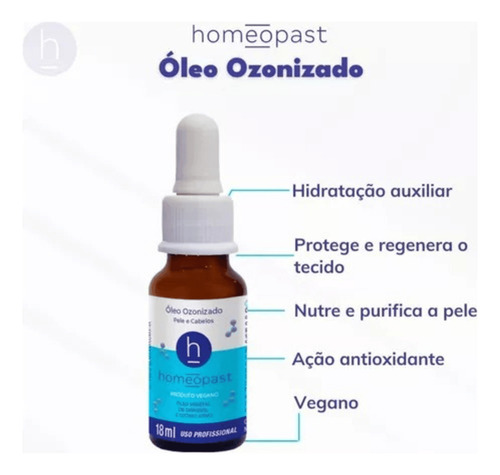 Óleo Ozonizado Homeopast Para Pele E Cabelos 18ml Vegano Fragrância Neutro