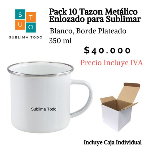 Pack 10 Tazon Metalico Enlozado Para Sublimar