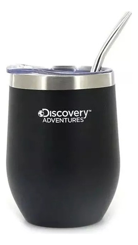 Mate Negro Discovery Con Bombilla Y Tapa Antivuelco 350 Ml