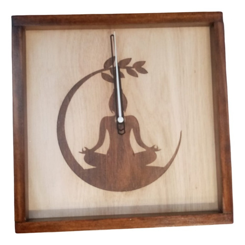 Reloj De Pared En Madera Yoga Grabado Láser 