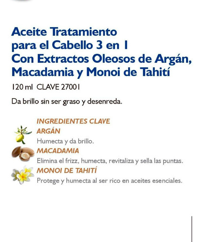 Aceite Tratamiento Para Cabelo 3 En 1 Con Extractos De Argán