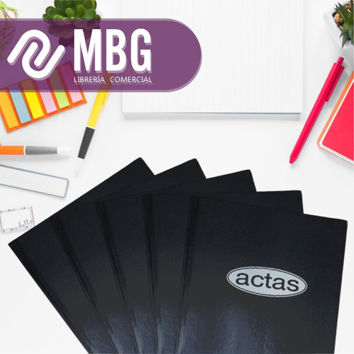 Imagen 6 de 8 de Libro De Actas Oficio 2 Manos Tapa Negra Por 05 Unidades