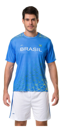 Camiseta Elite Brasil Letter Masculino Plus Size - Azul
