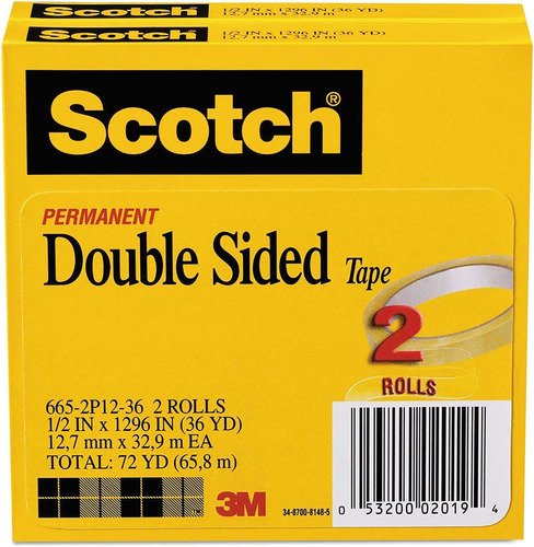 Scotch 6652p1236 665 Cinta De Doble Cara 1 2 Pulgadas X...