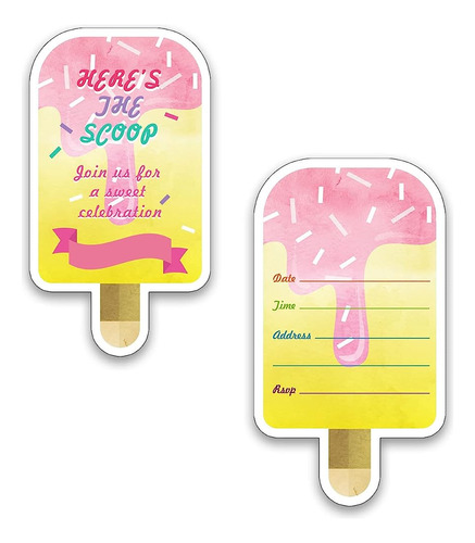 Glitter Ice Cream Party Invitations Tarjetas Con Sobres, 20 