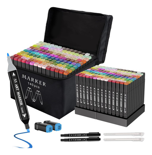Juego De Marcadores De Alcohol 140 Colores Doble Punta