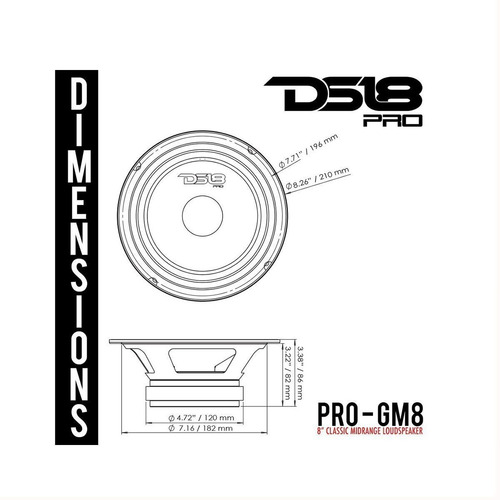 Imagen 8 de 10 de Parlante Medio 8'' Pro-gm8 Ds18 190 Rms 8 Ohms