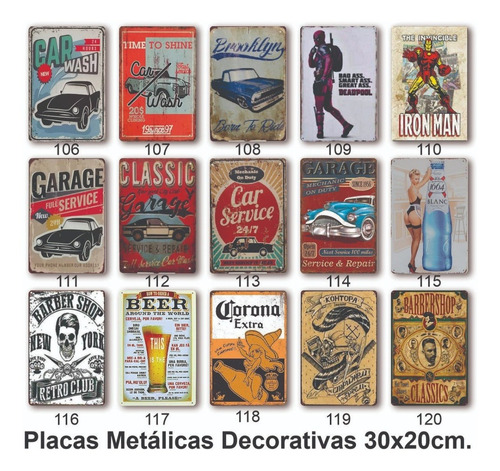 Imagen 8 de 10 de Placa Decorativa Vintage Retro Metal Cuadros Bar Cafe 30x20