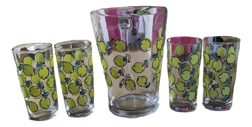 Juego De Jarra Con 4 Vasos De Vidrio Premium Diseño Limones Limones