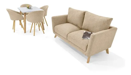 Set De Comedor Lugo Matiz 4 Puestos Y Sofá Montecarlo