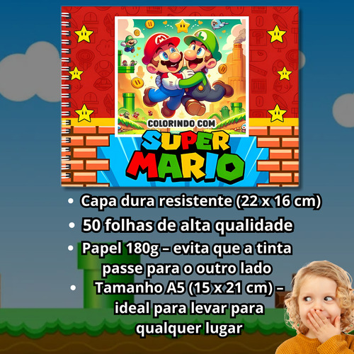 Livro De Colorir Mario Bros Capa Dura Com Desenhos Relaxamento, Combater O Estresse E Estimular A Criatividade! Presente Incrível Para Crianças E Adultos