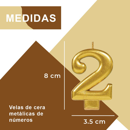 Vela De Número Color Oro Metálico Cera Pastel Fiesta 1 Pza