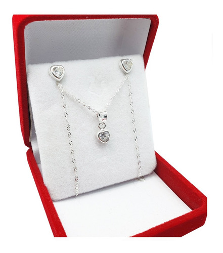 Conjunto Plata 925 Modelo Corazón Blanc Cubico  Singapur