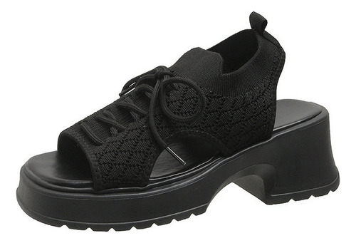 Sandalias Mujer Con Cordones Zapatos Plataforma Calados Cuña