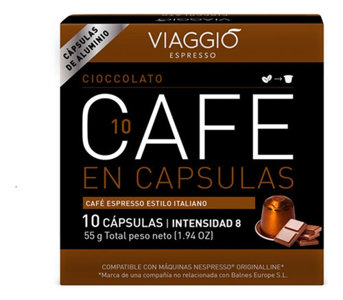 Viaggio Cioccolato (chocolate), 120 Capsulas, Tipo Nespresso