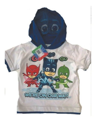 Remera Con Capucha Y Máscara Pj Masks Azul Talle 2 Licencia 