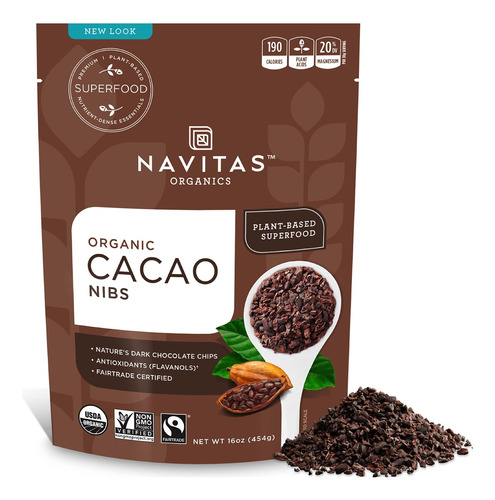 Navitas Organics Puntas De Cacao Crudo, Bolsa De 16 Onzas, 1