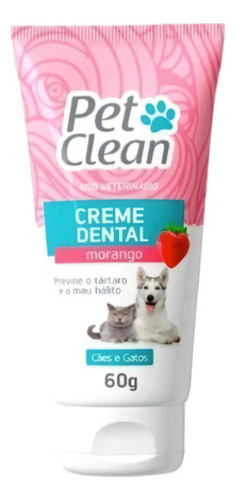 Creme Dental Pet Clean Com Sabor P/ Cães E Gatos - 60g Sabor Morango