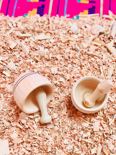 4 Mini Morteros De Madera Uso Gral. Ajo, Jengibre, Especias