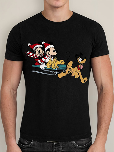 Playera Navidad Mickey Minnie Mouse Pluto Trineo Nieve Feliz