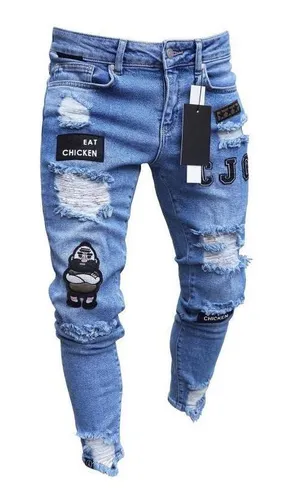 Jeans Bordados Hombre Pantys Elásticos Rotos