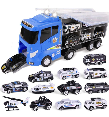 Set De Carros De Policía Y Camión 12 En 1 Carros De Juguete