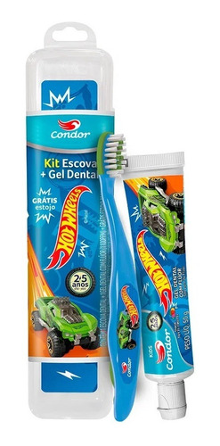 Kit Escova E Gel Dental Kids Hotwheels Estojo 2 A 5 Anos