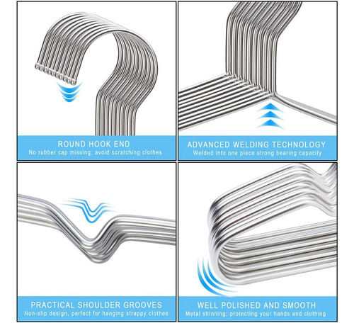 Paquete De 10 Perchas De Metal De Acero Inoxidable Resistent