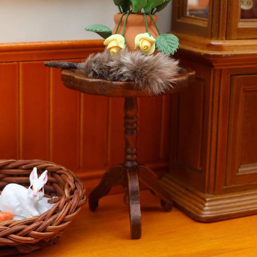 Mesa De Casa De Muñecas De Madera A Escala Marrón Oscuro