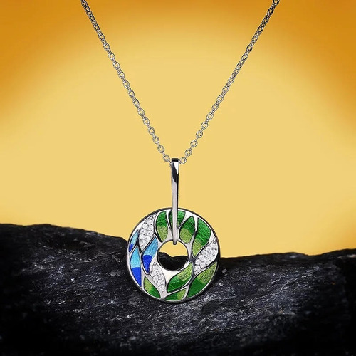 Imagen 3 de 9 de Collar Plata Mujer Dije Redondo Esmaltado Circonias Regalo