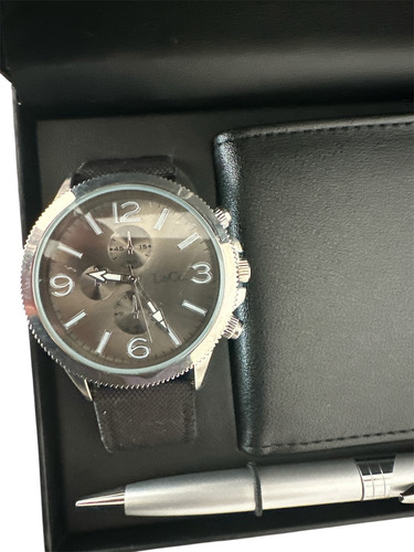 Set L &co Hombre (reloj, Billetera Y Lapicera) Color Negro Negro