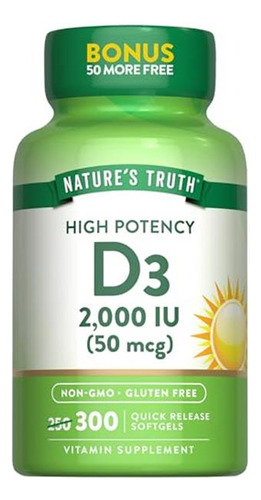 Nature's Truth Vitamina D3 2000 Ui 300 Softgels