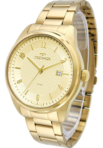 Relógio Technos Masculino Classic Steel De Pulso Correia Dourado Bisel Dourado Fundo Creme