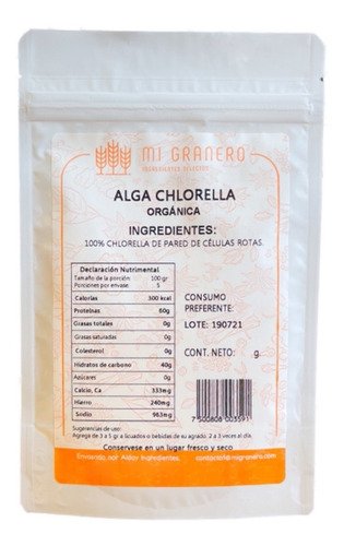 Alga Chlorella Natural Polvo Granel 100 Gramos