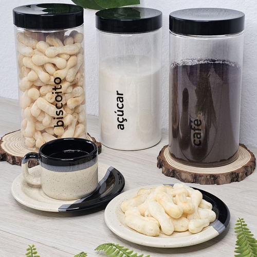 Pote Mantimentos Premium 2 Litros Com Tampa Preta - Modelos Cor Café