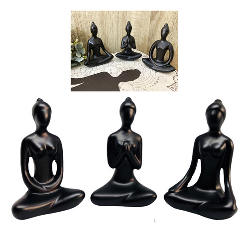 3 Estátuas Enfeite Decorativo Posição Yoga Meditação Namastê