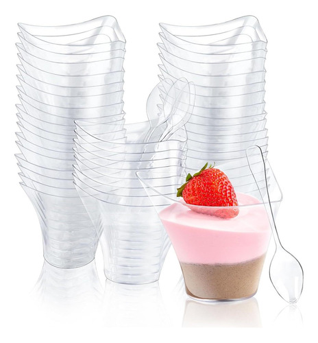 Paquete De 50 Tazas Postre Con Cucharas,mini Tazas De Postre