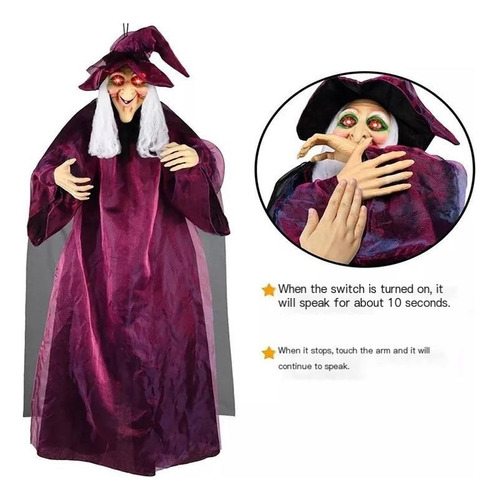 Bruja De Halloween Activada Por Voz Brilla Y Suena