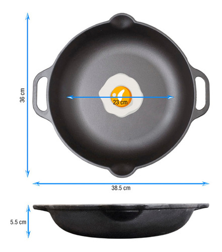 Imagen 2 de 7 de Sartén De Hierro Curado Doble Asa Victoria 33cm Oferta