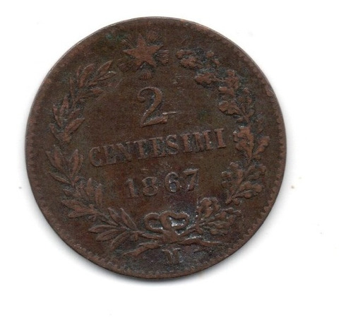 Moneda Italia Reino 2 Centesimi 1867 M Vittorio Em Ii Km#2.1