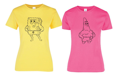 Pack 2 Playeras Gym Bro Patricio Y Bob Esponja Comoda Dama