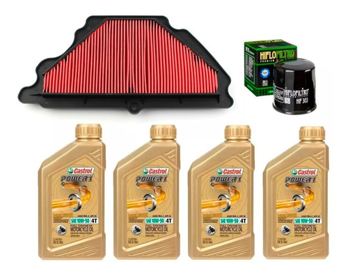 Kit Kawasaki Zx6 Filtros Aire Y Aceite + Castrol 10w50 Ryd