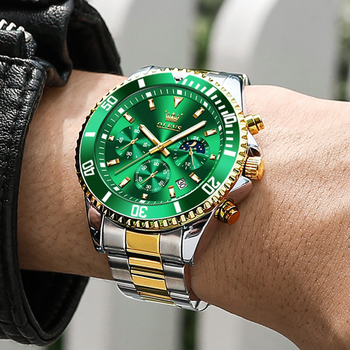 Reloj De Cuarzo Para Hombre Cronógrafo Luminoso Regalos Dorado Dorado Dorado/verde