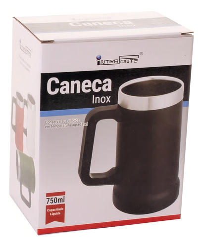 Caneca Copo Térmico Aço Inox Com Alça E Isolamento 750 Ml Cor Preto Não Aplicado