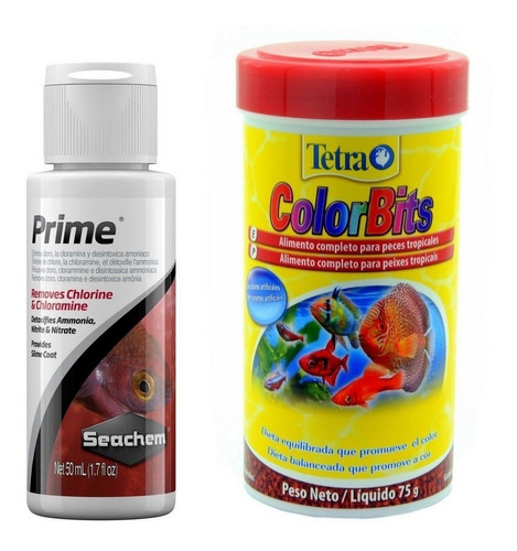 Kit Tetra Color Bits Granules 30g + Seachem Prime 50ml