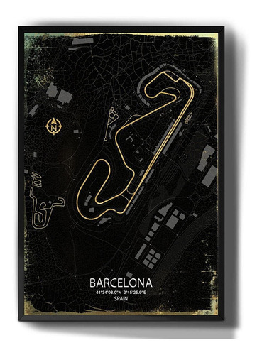Marco decorativo de carreras del circuito de Barcelona, mapa en color madera
